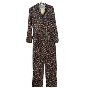 See U Soon Long Sleeves Jumpsuit Button Front Black Fall Floral US L EUR 3 New